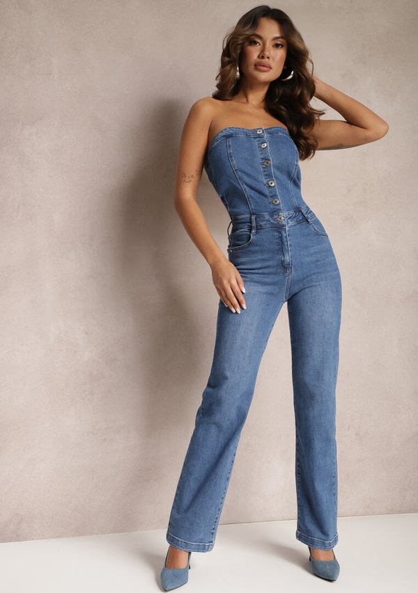Niebieski kombinezon Renee w stylu casual z długimi nogawkami z jeansu