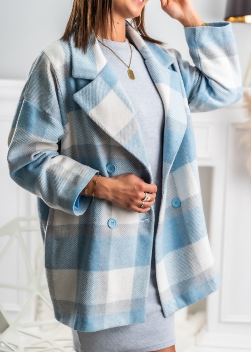 Niebieski płaszcz Fason w stylu casual z bawełny