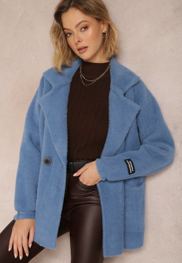Niebieski płaszcz Renee z alpaki bez kaptura w stylu casual