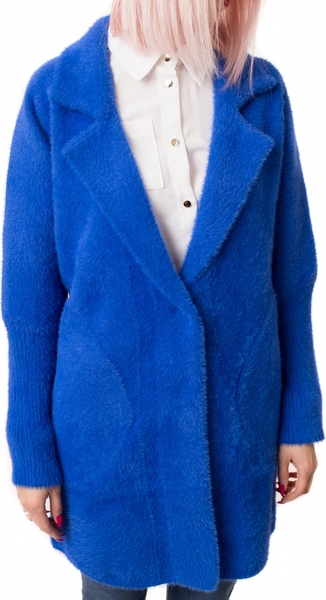 Niebieski płaszcz Ubierzto.pl w stylu casual oversize z tkaniny