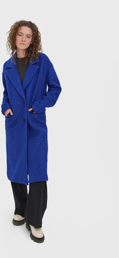 Niebieski płaszcz Vero Moda z wełny bez kaptura