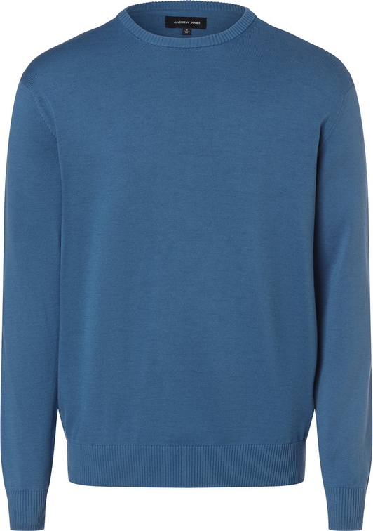 Niebieski sweter Andrew James z bawełny z okrągłym dekoltem