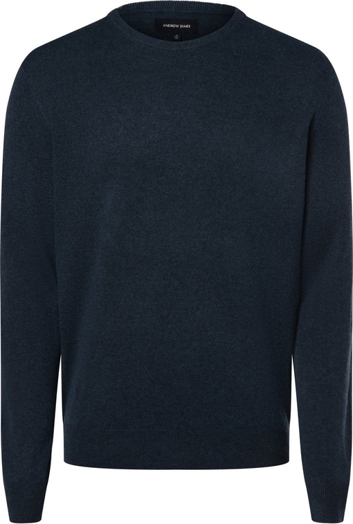 Niebieski sweter Andrew James z kaszmiru w stylu casual z okrągłym dekoltem