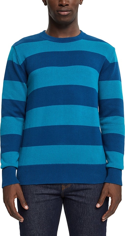 Niebieski sweter Esprit z bawełny z okrągłym dekoltem w młodzieżowym stylu