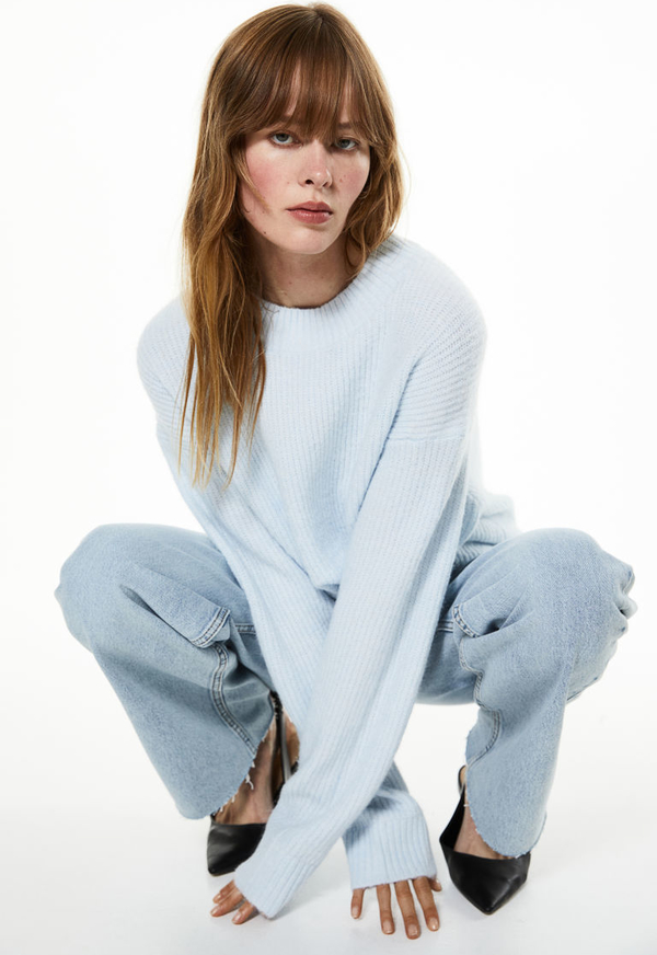 Niebieski sweter H & M w stylu casual z wełny