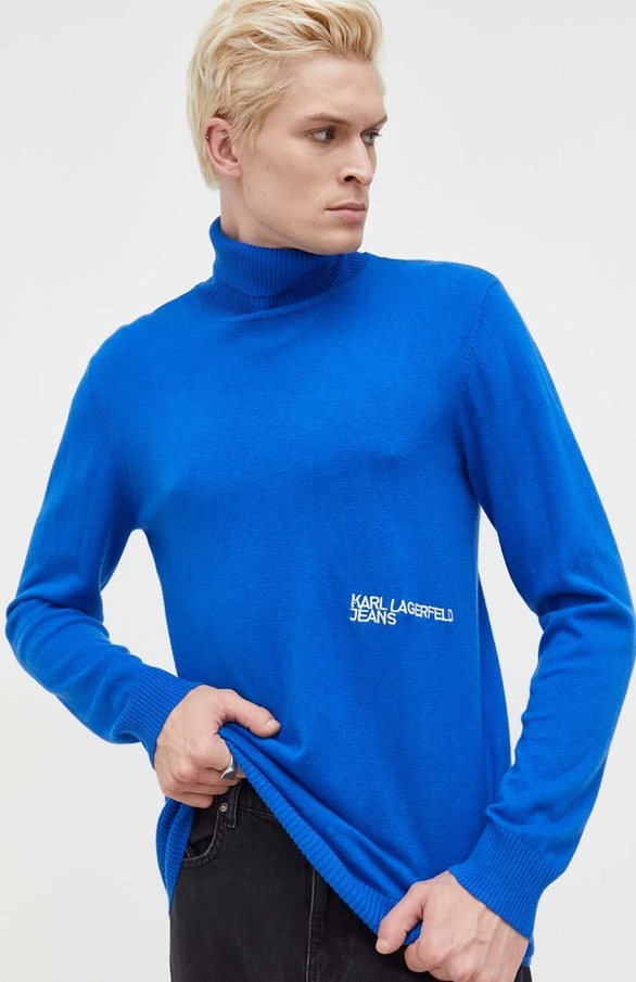 Niebieski sweter Karl Lagerfeld Jeans z golfem z wełny