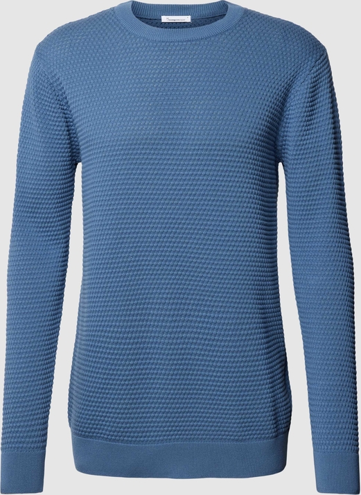 Niebieski sweter Knowledge Cotton Apparel w stylu casual z bawełny z okrągłym dekoltem
