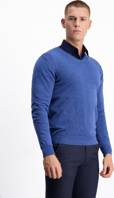 Niebieski sweter Lavard z tkaniny w stylu casual