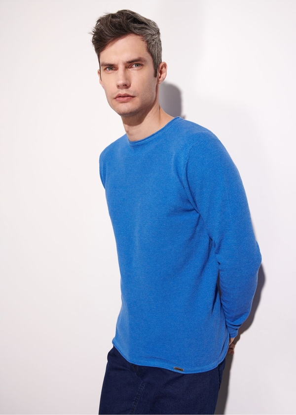 Niebieski sweter Ochnik w stylu casual z bawełny z okrągłym dekoltem
