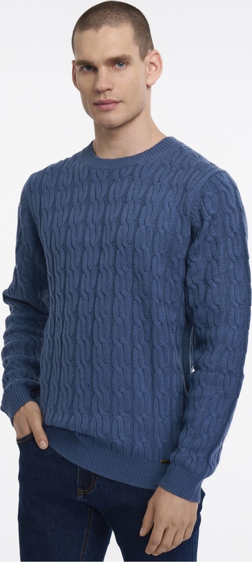 Niebieski sweter Ochnik z okrągłym dekoltem w stylu casual z wełny