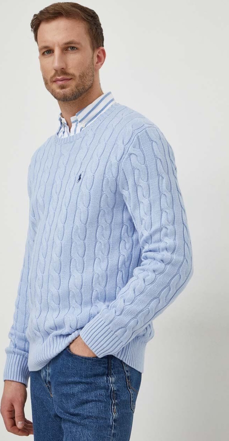 Niebieski sweter POLO RALPH LAUREN z okrągłym dekoltem w stylu casual z bawełny
