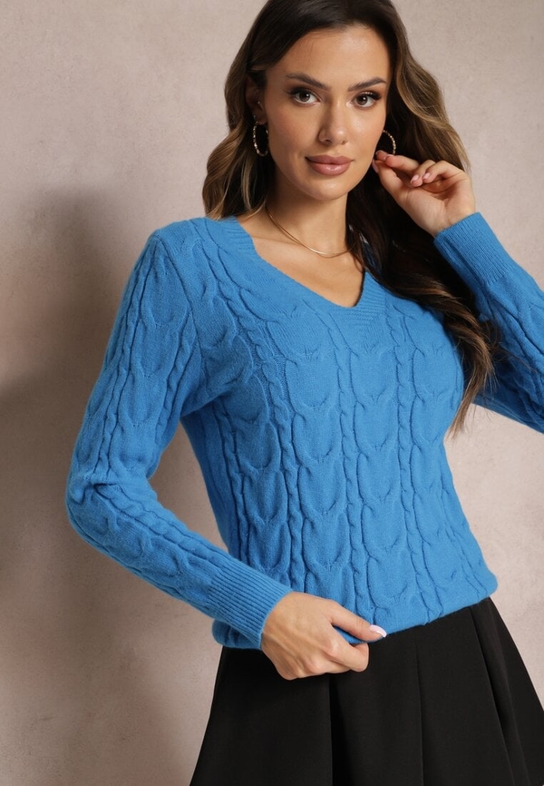 Niebieski sweter Renee z tkaniny w stylu klasycznym