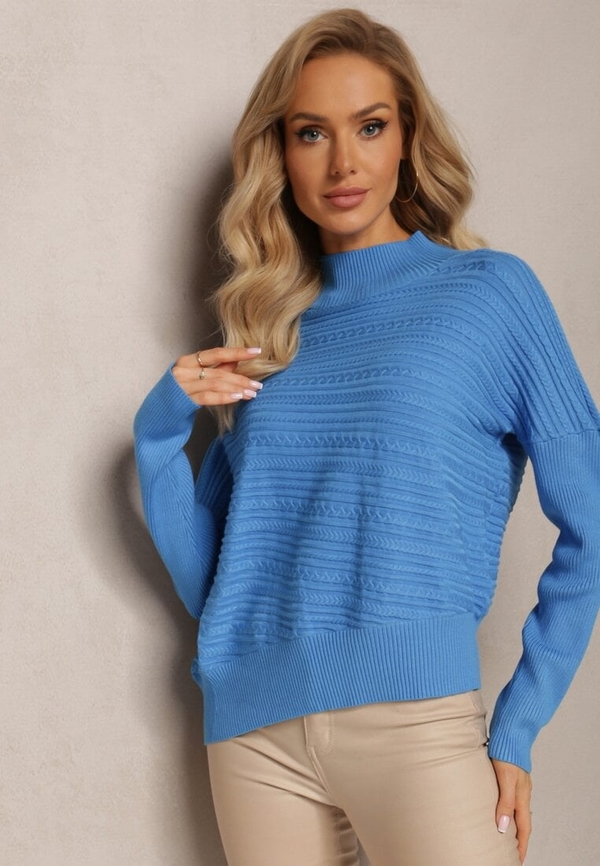 Niebieski sweter Renee z wełny w stylu casual