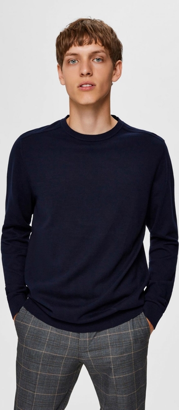 Niebieski sweter Selected Homme z okrągłym dekoltem