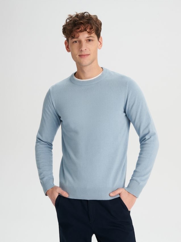 Niebieski sweter Sinsay z bawełny z okrągłym dekoltem