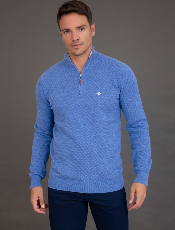 Niebieski sweter Sir Raymond Tailor z bawełny ze stójką