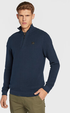 Niebieski sweter Solid ze stójką