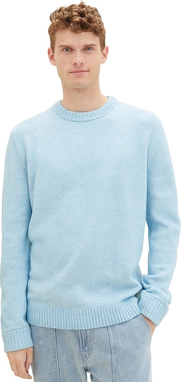 Niebieski sweter Tom Tailor w stylu casual z wełny z okrągłym dekoltem