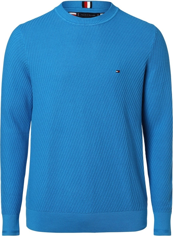 Niebieski sweter Tommy Hilfiger z okrągłym dekoltem z bawełny w stylu casual