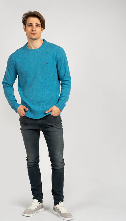 Niebieski sweter ubierzsie.com z okrągłym dekoltem w stylu casual z wełny