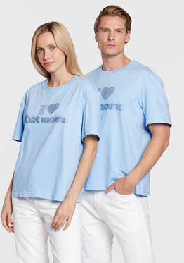 Niebieski t-shirt 2005 w młodzieżowym stylu z okrągłym dekoltem