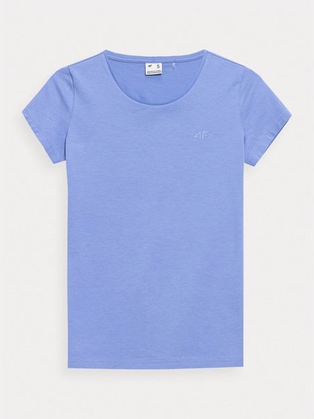 Niebieski t-shirt 4F w stylu klasycznym z okrągłym dekoltem z krótkim rękawem