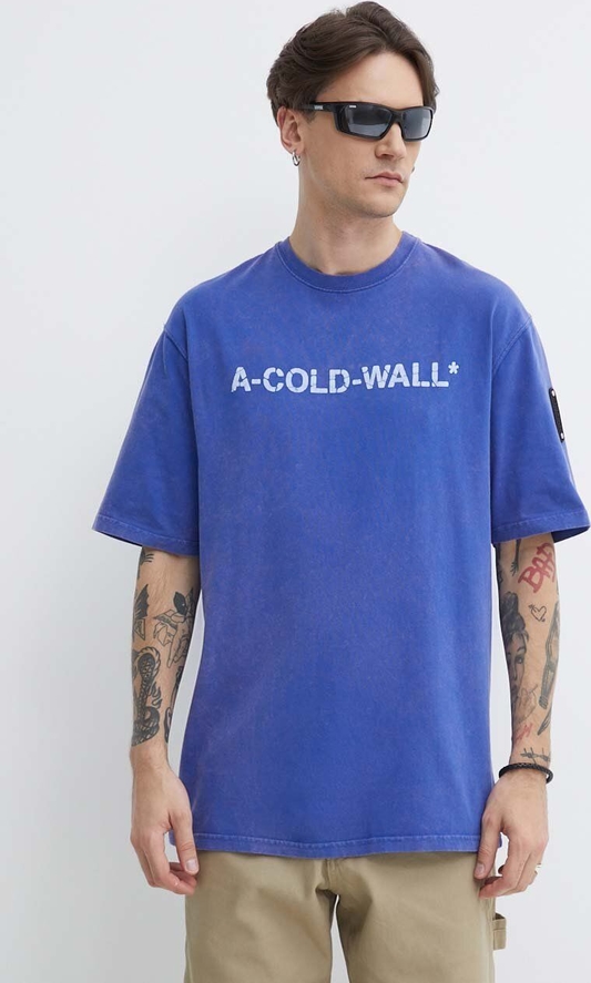 Niebieski t-shirt A-cold-wall* z nadrukiem z bawełny
