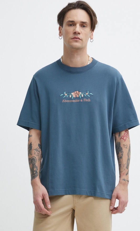 Niebieski t-shirt Abercrombie & Fitch w młodzieżowym stylu z bawełny