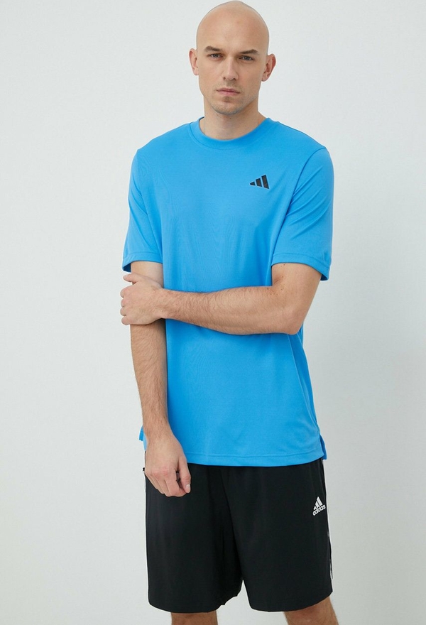 Niebieski t-shirt Adidas Performance z krótkim rękawem