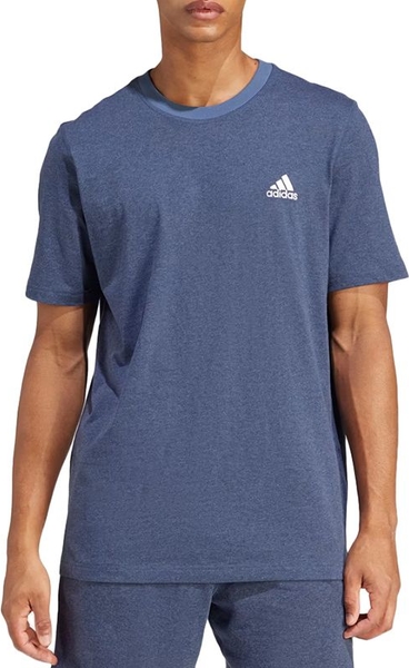Niebieski t-shirt Adidas w sportowym stylu z krótkim rękawem z bawełny