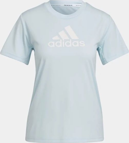Niebieski t-shirt Adidas w sportowym stylu z okrągłym dekoltem z krótkim rękawem