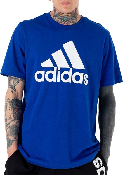 Niebieski t-shirt Adidas w stylu klasycznym z krótkim rękawem z bawełny