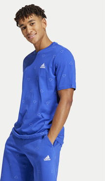 Niebieski t-shirt Adidas z nadrukiem w sportowym stylu