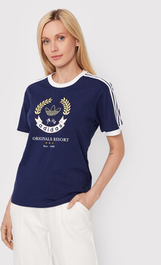 Niebieski t-shirt Adidas z okrągłym dekoltem