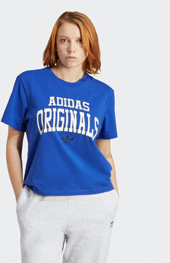 Niebieski t-shirt Adidas z okrągłym dekoltem w sportowym stylu