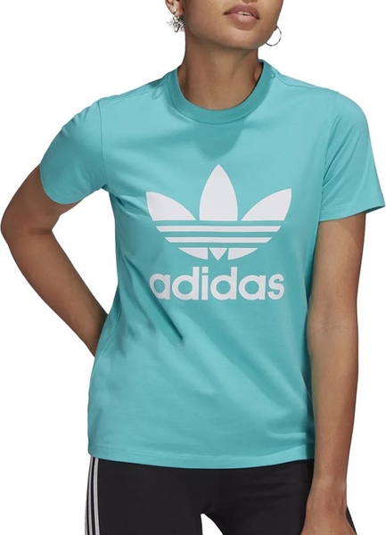 Niebieski t-shirt Adidas z okrągłym dekoltem w sportowym stylu z krótkim rękawem