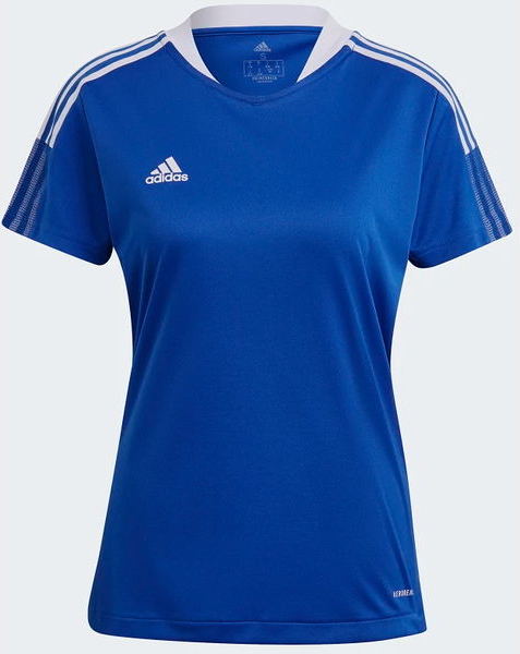 Niebieski t-shirt Adidas z okrągłym dekoltem z dżerseju
