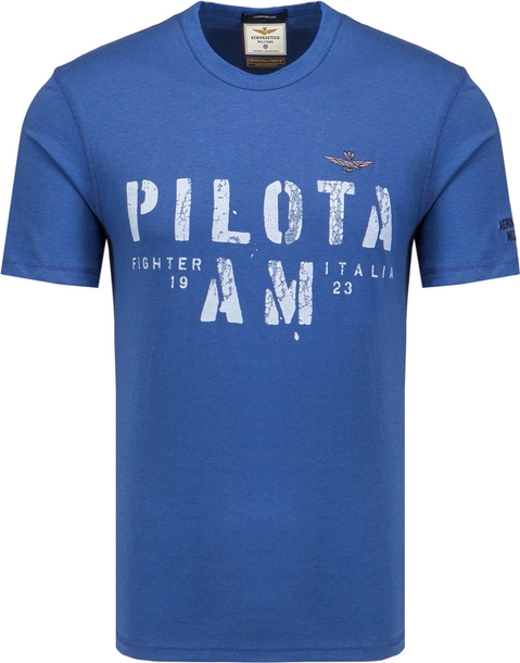 Niebieski t-shirt Aeronautica Militare z bawełny w młodzieżowym stylu