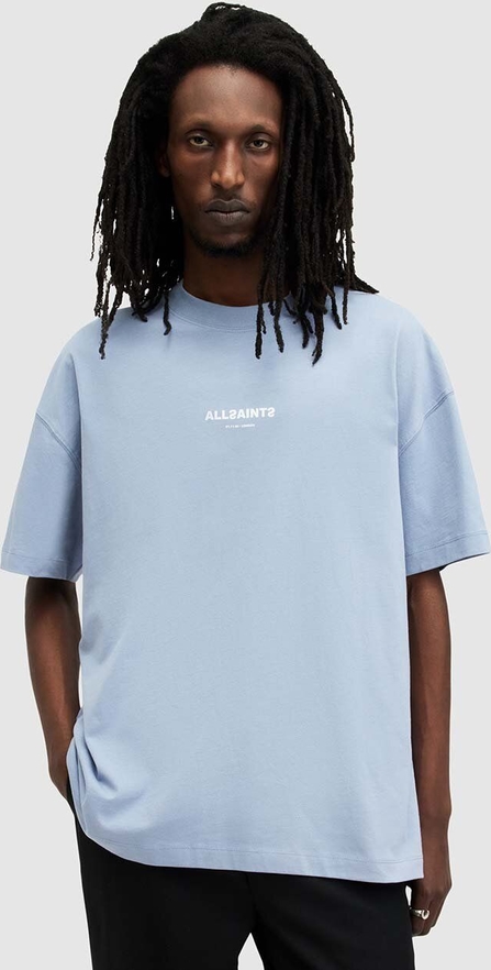 Niebieski t-shirt AllSaints z nadrukiem