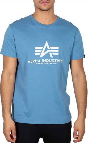 Niebieski t-shirt Alpha Industries z krótkim rękawem z bawełny
