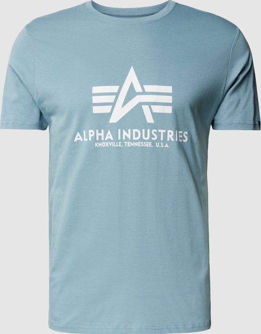 Niebieski t-shirt Alpha Industries z krótkim rękawem z nadrukiem