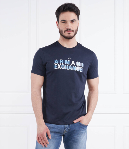 Niebieski t-shirt Armani Exchange w młodzieżowym stylu z bawełny