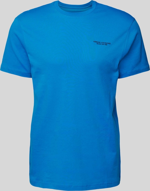 Niebieski t-shirt Armani Exchange w stylu casual z nadrukiem z bawełny