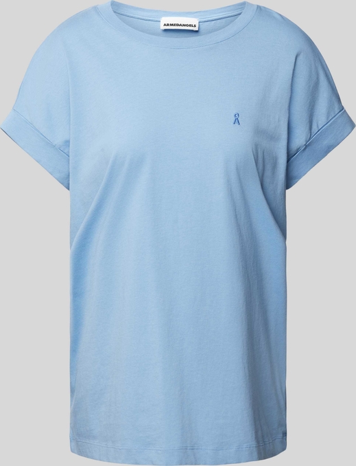 Niebieski t-shirt ARMEDANGELS z okrągłym dekoltem z krótkim rękawem z bawełny