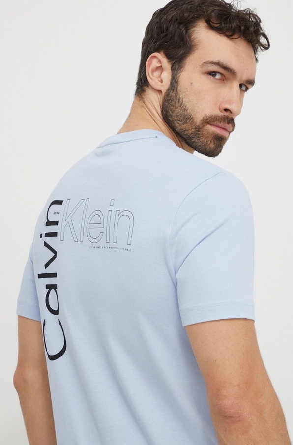 Niebieski t-shirt Calvin Klein z bawełny w młodzieżowym stylu z krótkim rękawem