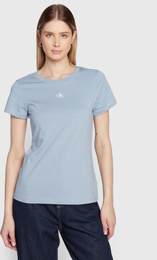 Niebieski t-shirt Calvin Klein z krótkim rękawem z okrągłym dekoltem