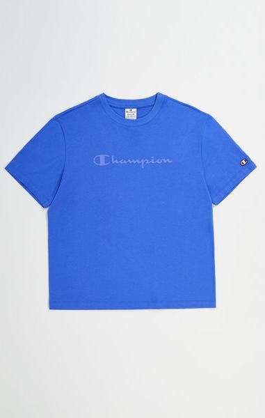Niebieski t-shirt Champion w sportowym stylu z krótkim rękawem z okrągłym dekoltem