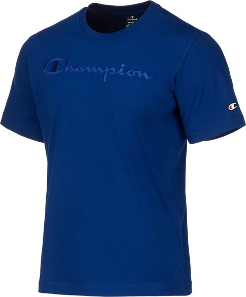Niebieski t-shirt Champion z bawełny w sportowym stylu z krótkim rękawem