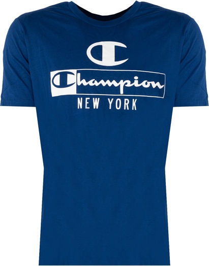 Niebieski t-shirt Champion z krótkim rękawem z tkaniny w młodzieżowym stylu
