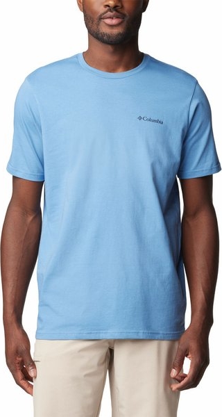 Niebieski t-shirt Columbia z krótkim rękawem w sportowym stylu